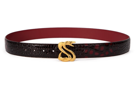 Burnt Maroon Croc Belt