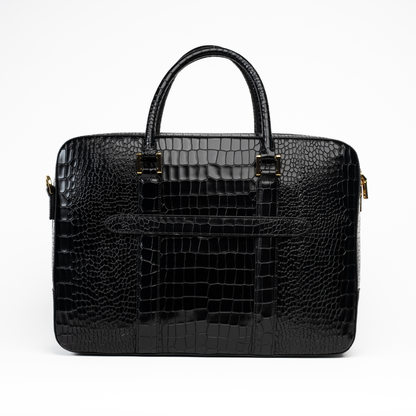 Textured Black Leather Hand Bag