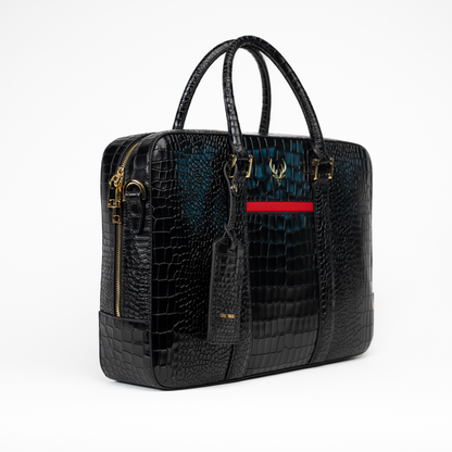 Textured Black Leather Hand Bag