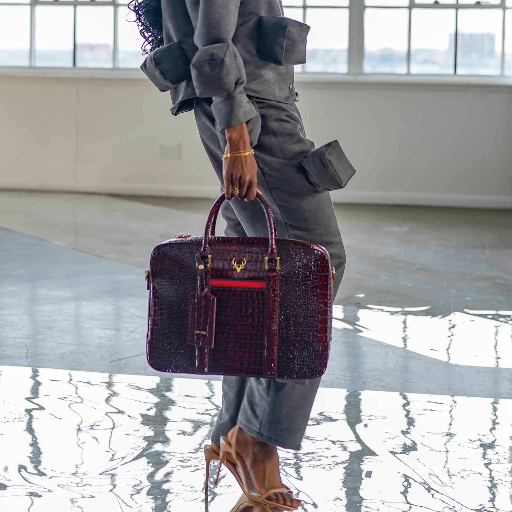 Burnt Maroon Croc Handbag